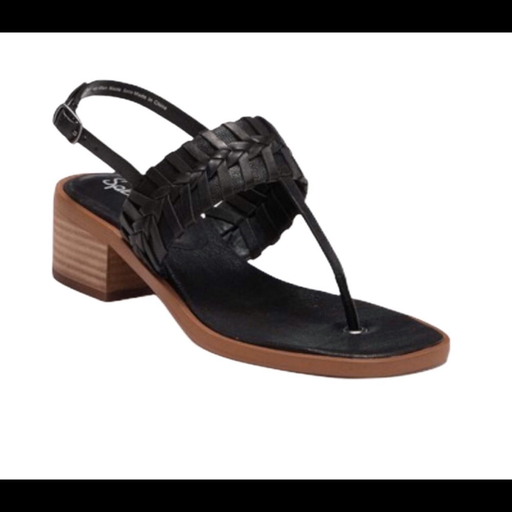 Splendid Tempo T-Strap Woven Sandal, Black, Sz 7.5
